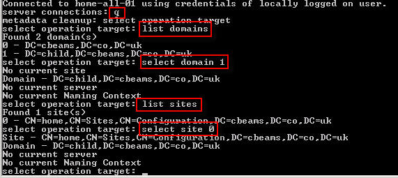 Удаление потеряных серверов из Active Directory, ntdsutil